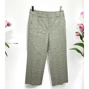 St. John Brocade Straight Leg Crop Pants Sz 6 Jacquard Gold Textured 25" Inseam